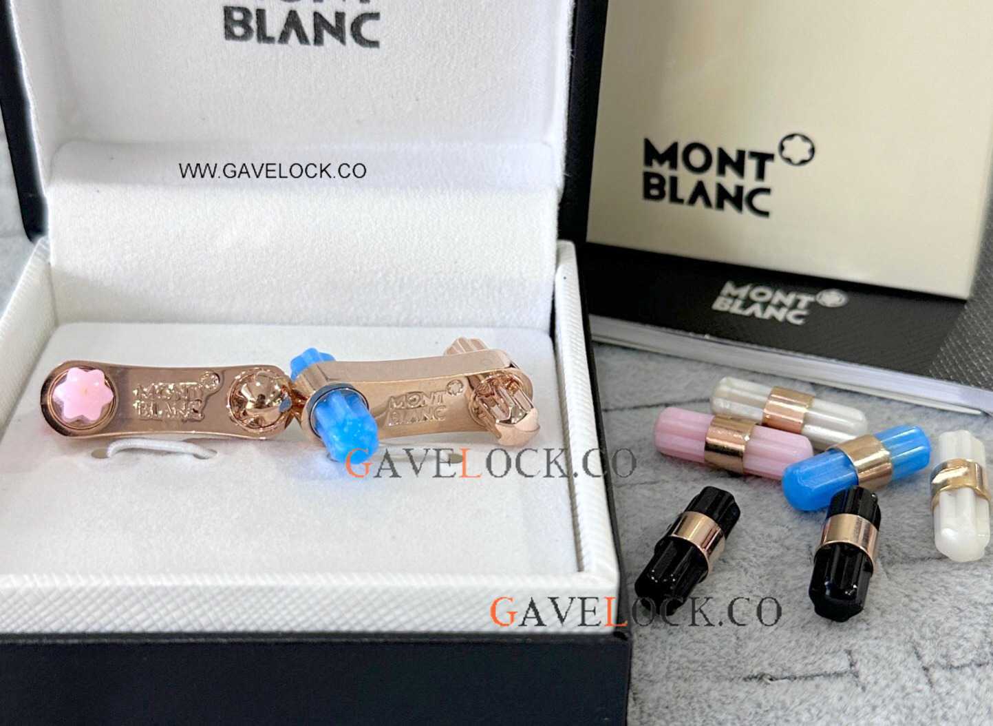 Copy Mont blanc Stick Cufflink Rose Gold-Blue